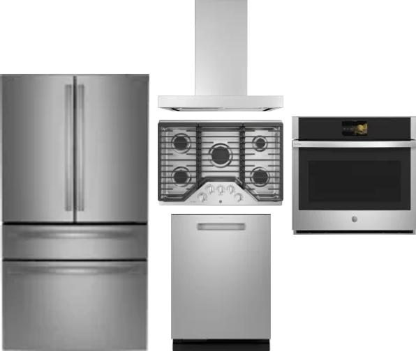 5 Piece Package Includes Refrigerator, Cooktop, Wall Oven, Hood And Dishwasher